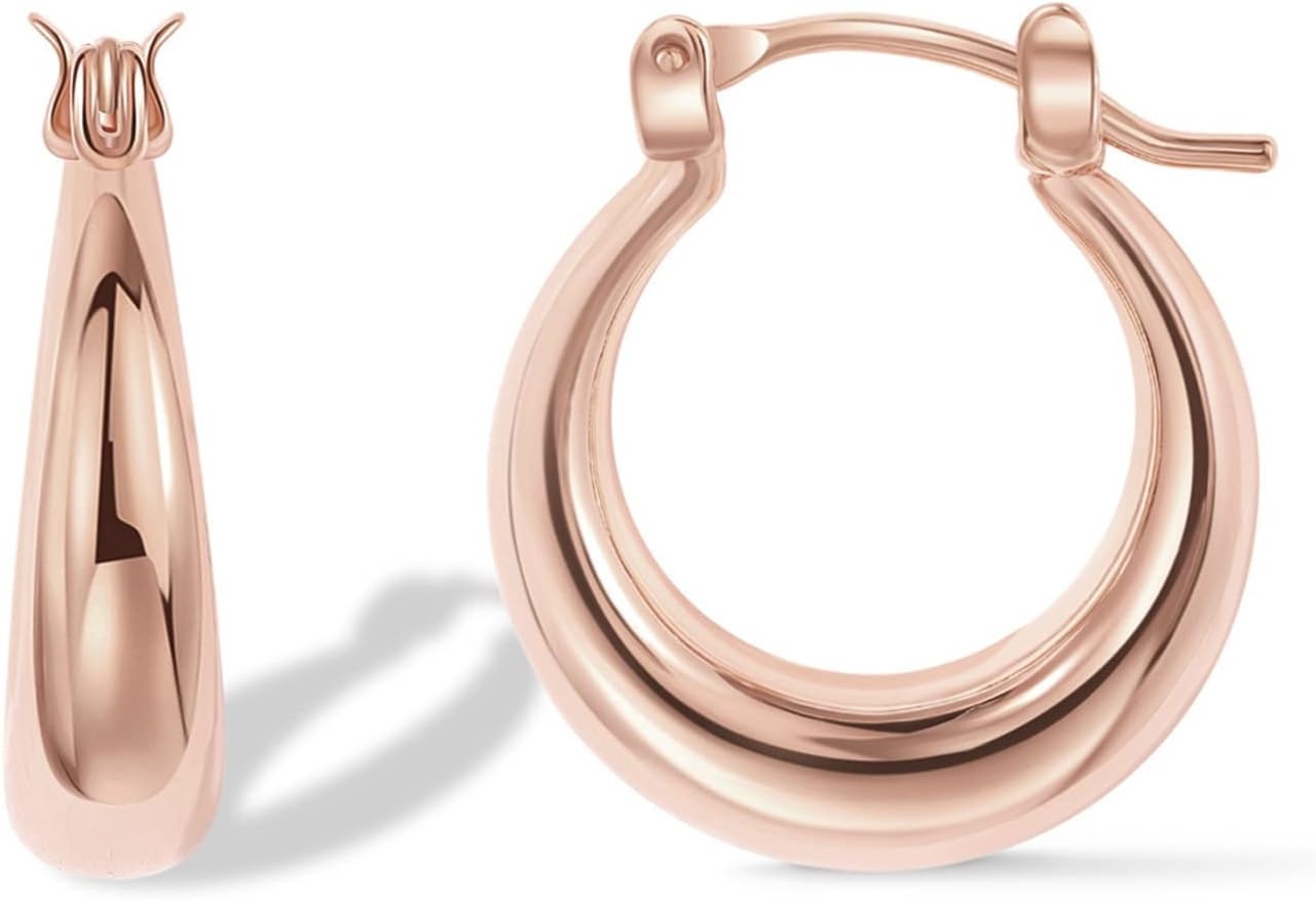 image:imagePAVOI 14K Gold Plated 925 Sterling Silver Posts Oval Chunky Hoop Earrings for Women Trendy Statement Thick Gold Hoops Lightweight Dangle EarringsRose Gold