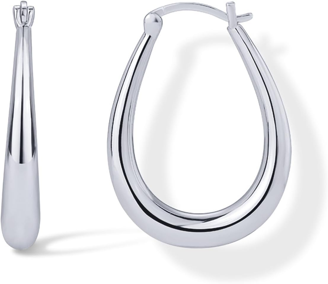 image:imagePAVOI 14K Gold Plated 925 Sterling Silver Posts Oval Chunky Hoop Earrings for Women Trendy Statement Thick Gold Hoops Lightweight Dangle EarringsWhite Gold