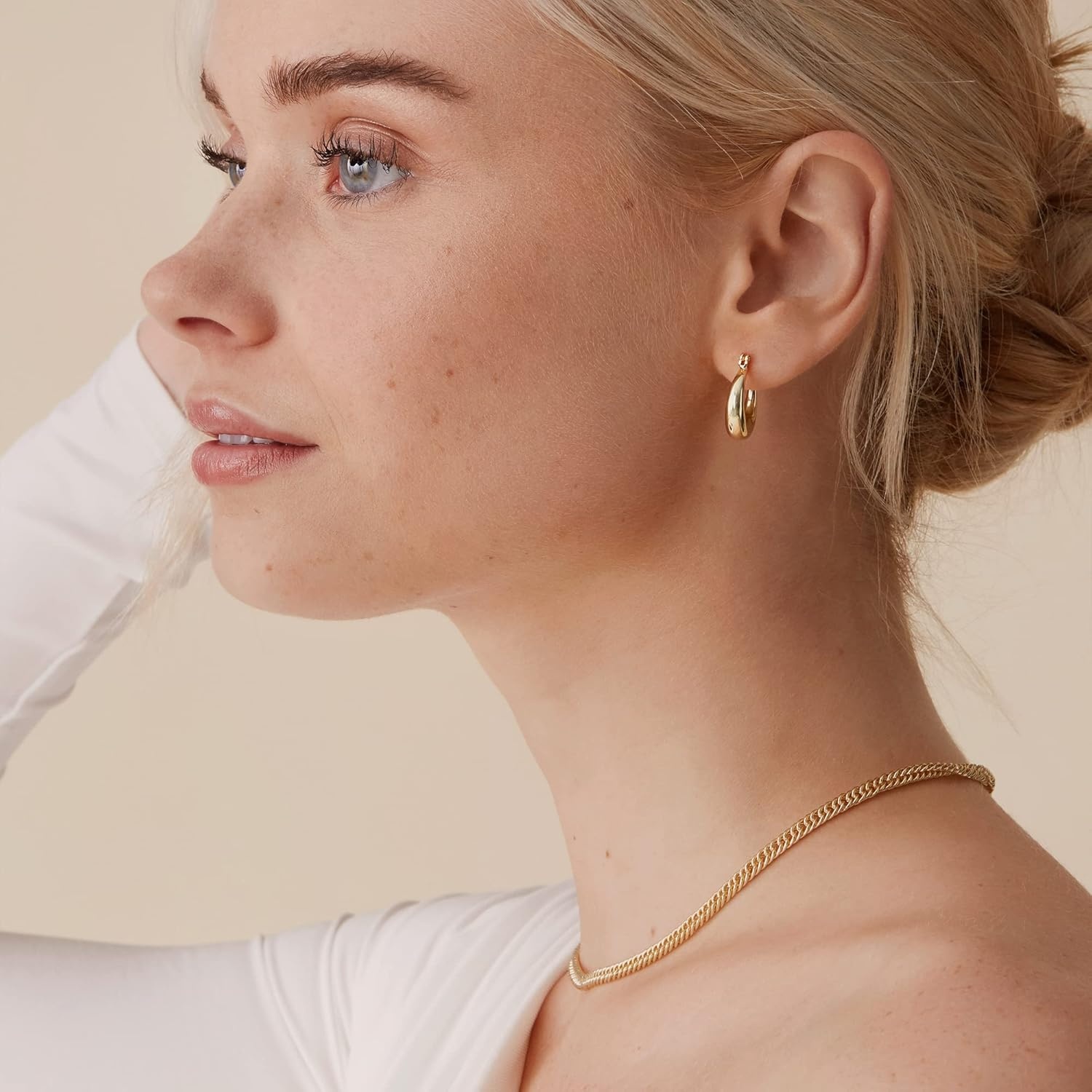image:imagePAVOI 14K Gold Plated 925 Sterling Silver Posts Oval Chunky Hoop Earrings for Women Trendy Statement Thick Gold Hoops Lightweight Dangle EarringsWhite Gold