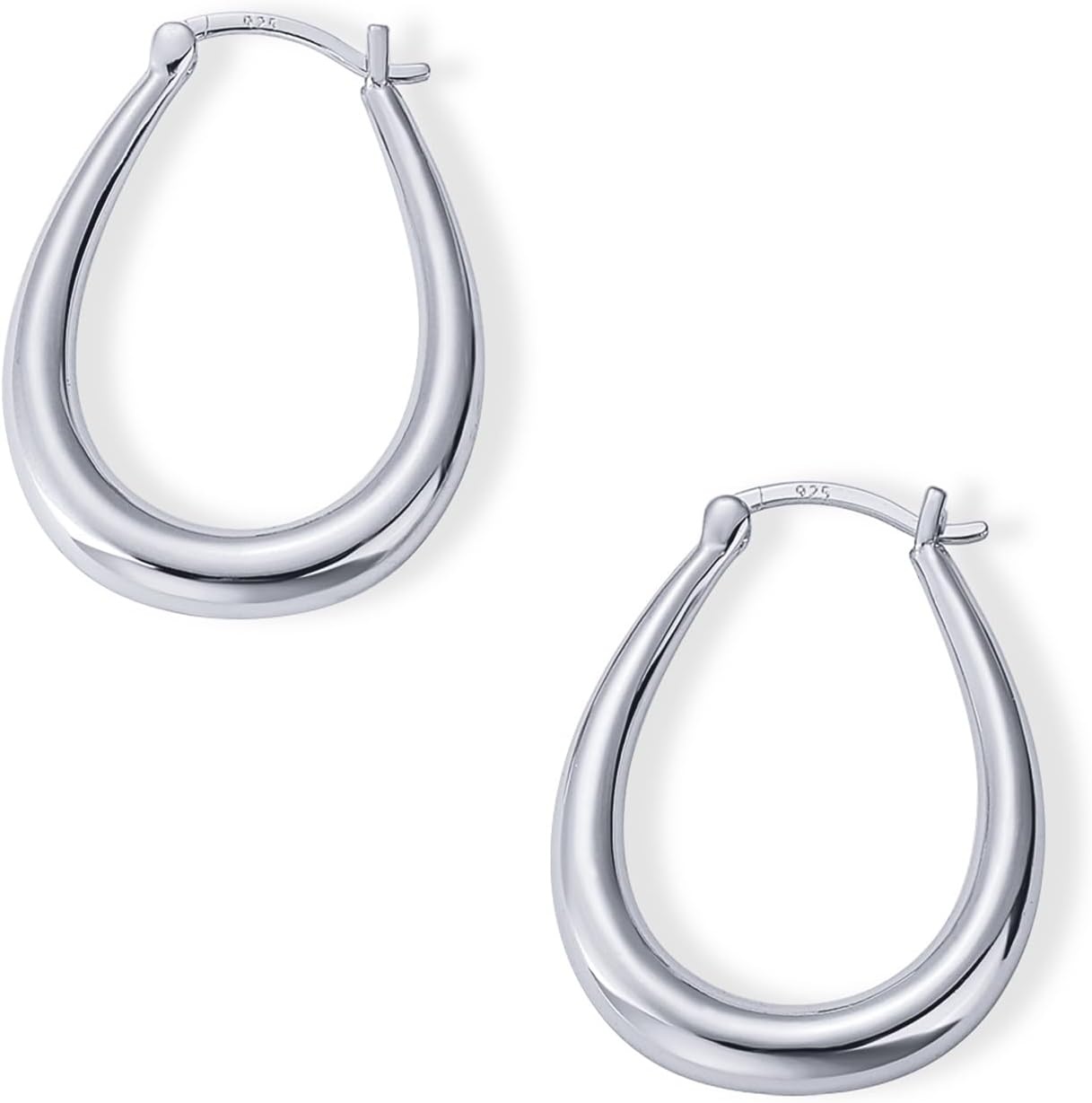 image:imagePAVOI 14K Gold Plated 925 Sterling Silver Posts Oval Chunky Hoop Earrings for Women Trendy Statement Thick Gold Hoops Lightweight Dangle EarringsWhite Gold