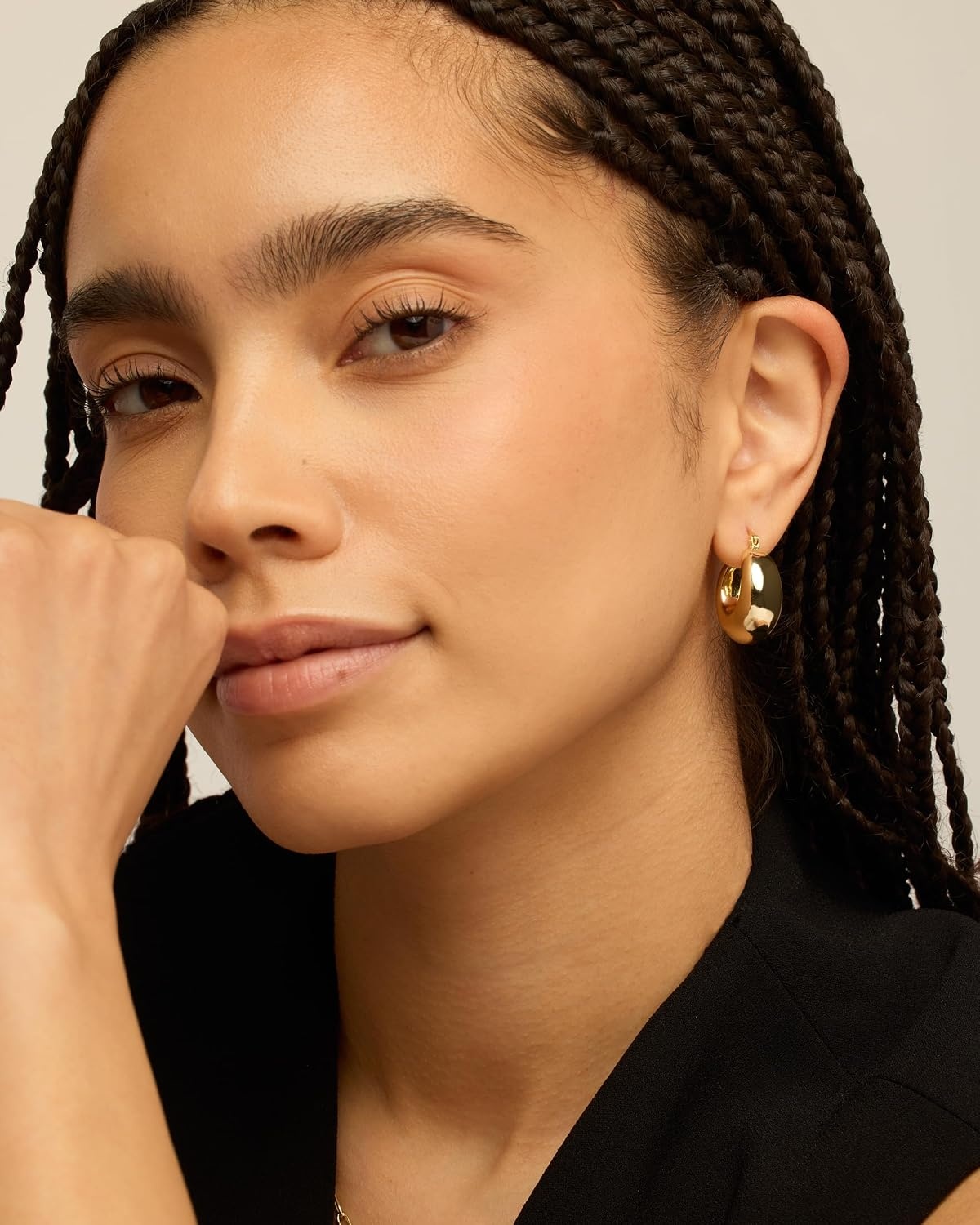 image:imagePAVOI 14K Gold Plated 925 Sterling Silver Posts Oval Chunky Hoop Earrings for Women Trendy Statement Thick Gold Hoops Lightweight Dangle EarringsWhite Gold