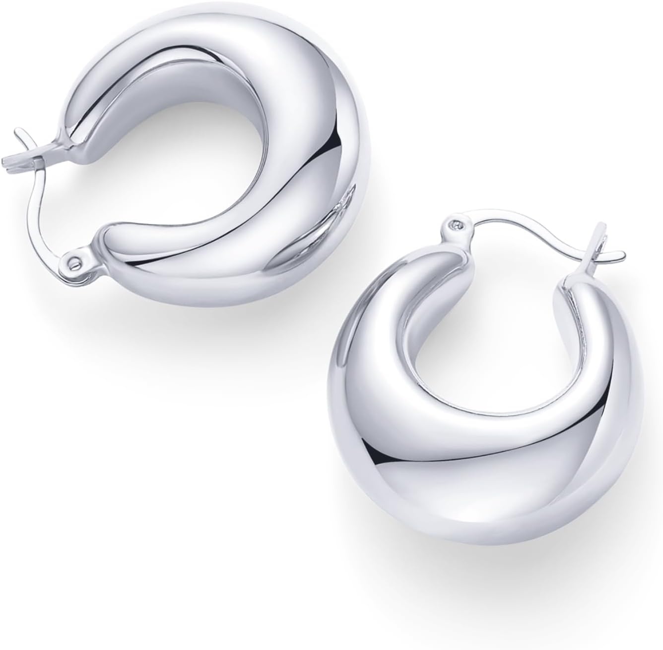 image:imagePAVOI 14K Gold Plated 925 Sterling Silver Posts Oval Chunky Hoop Earrings for Women Trendy Statement Thick Gold Hoops Lightweight Dangle EarringsWhite Gold