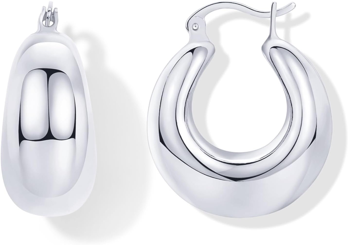 image:imagePAVOI 14K Gold Plated 925 Sterling Silver Posts Oval Chunky Hoop Earrings for Women Trendy Statement Thick Gold Hoops Lightweight Dangle EarringsWhite Gold