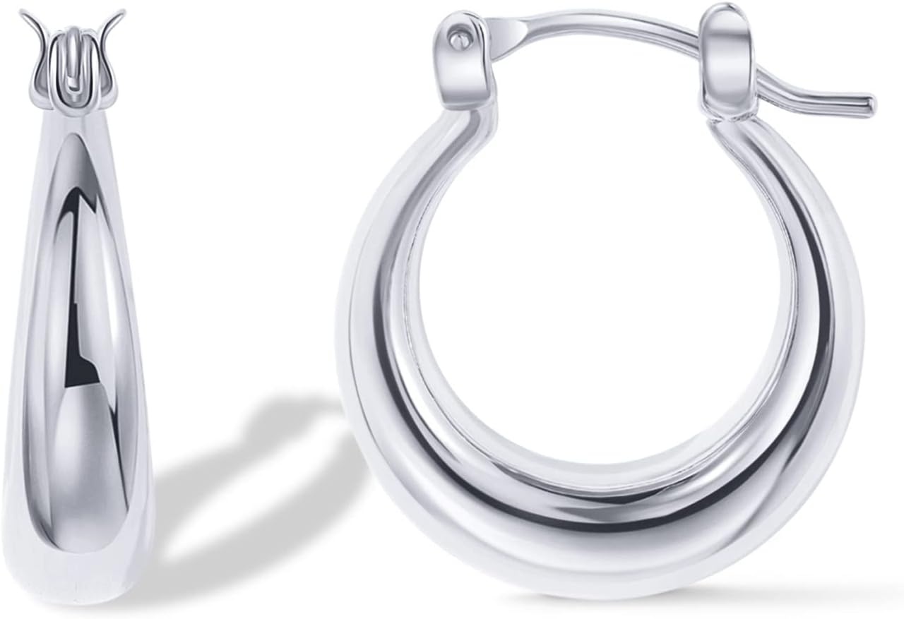 image:imagePAVOI 14K Gold Plated 925 Sterling Silver Posts Oval Chunky Hoop Earrings for Women Trendy Statement Thick Gold Hoops Lightweight Dangle EarringsWhite Gold