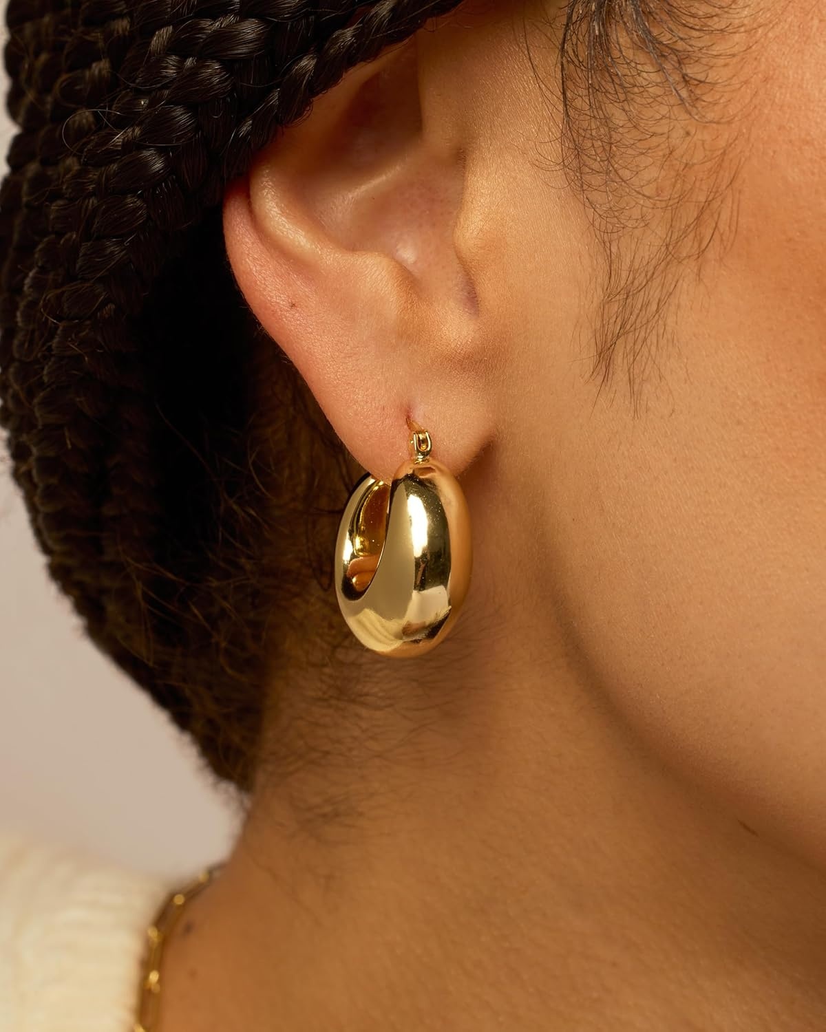 image:imagePAVOI 14K Gold Plated 925 Sterling Silver Posts Oval Chunky Hoop Earrings for Women Trendy Statement Thick Gold Hoops Lightweight Dangle EarringsYellow Gold