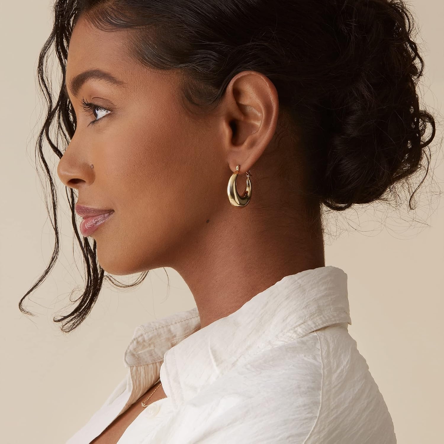 image:imagePAVOI 14K Gold Plated 925 Sterling Silver Posts Oval Chunky Hoop Earrings for Women Trendy Statement Thick Gold Hoops Lightweight Dangle EarringsYellow Gold