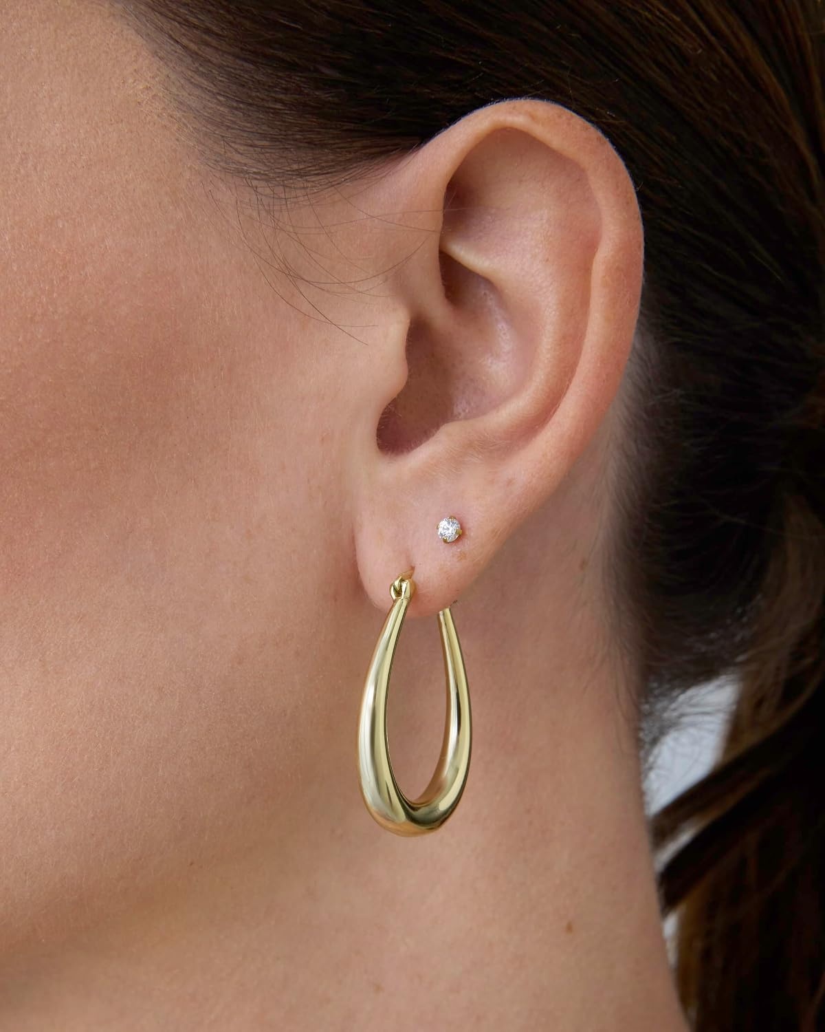 image:imagePAVOI 14K Gold Plated 925 Sterling Silver Posts Oval Chunky Hoop Earrings for Women Trendy Statement Thick Gold Hoops Lightweight Dangle EarringsYellow Gold