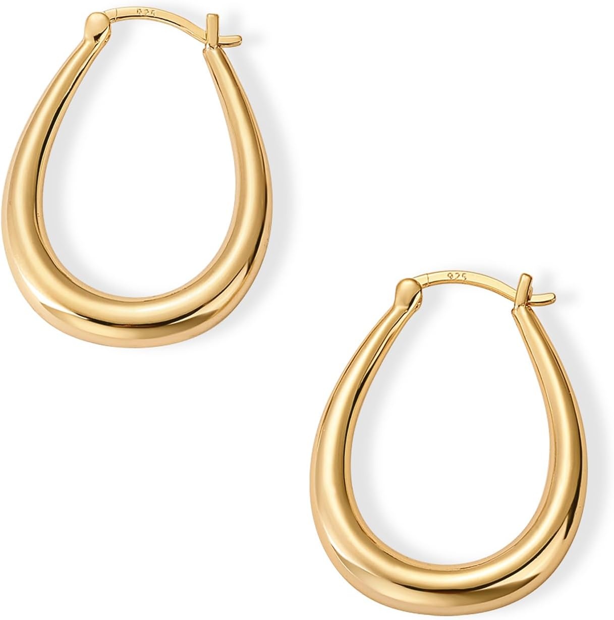 image:imagePAVOI 14K Gold Plated 925 Sterling Silver Posts Oval Chunky Hoop Earrings for Women Trendy Statement Thick Gold Hoops Lightweight Dangle EarringsYellow Gold