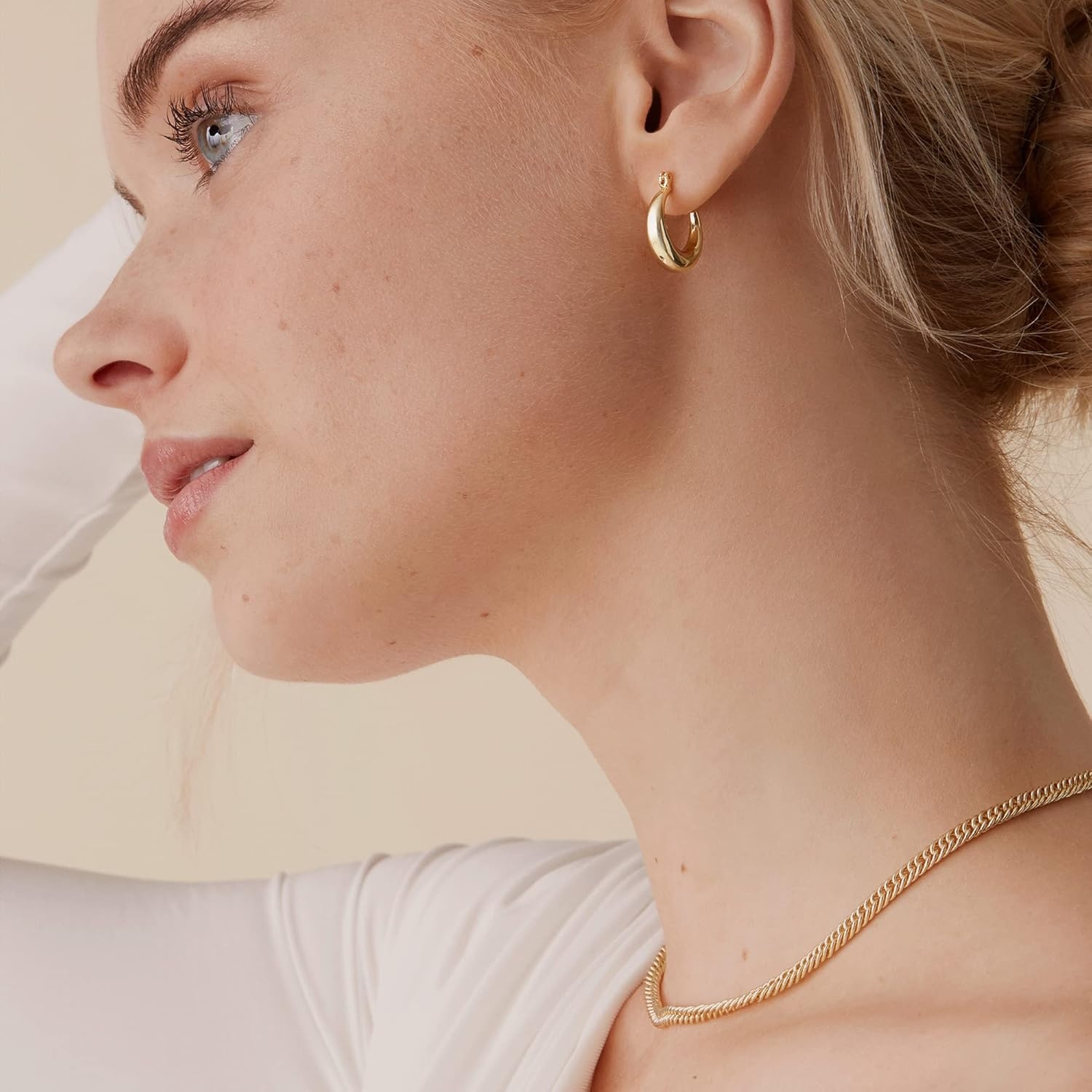 image:imagePAVOI 14K Gold Plated 925 Sterling Silver Posts Oval Chunky Hoop Earrings for Women Trendy Statement Thick Gold Hoops Lightweight Dangle EarringsYellow Gold