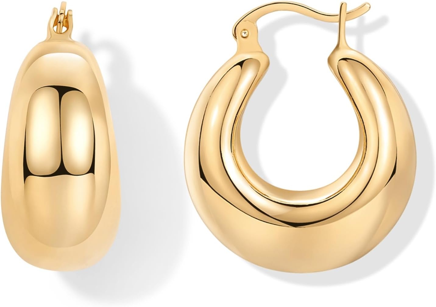 image:imagePAVOI 14K Gold Plated 925 Sterling Silver Posts Oval Chunky Hoop Earrings for Women Trendy Statement Thick Gold Hoops Lightweight Dangle EarringsYellow Gold