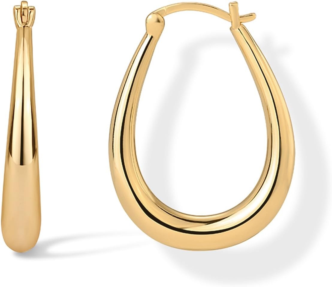 image:imagePAVOI 14K Gold Plated 925 Sterling Silver Posts Oval Chunky Hoop Earrings for Women Trendy Statement Thick Gold Hoops Lightweight Dangle EarringsYellow Gold