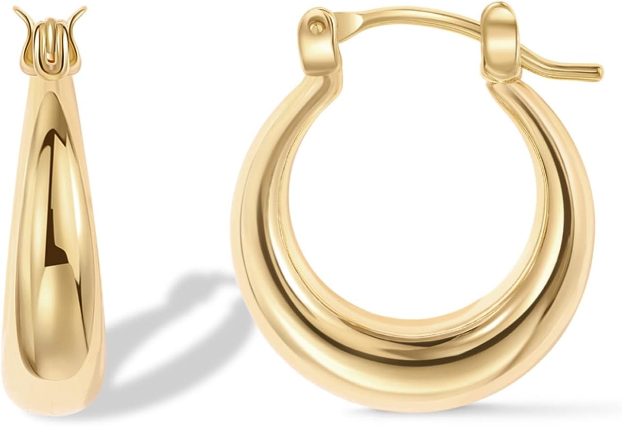 image:imagePAVOI 14K Gold Plated 925 Sterling Silver Posts Oval Chunky Hoop Earrings for Women Trendy Statement Thick Gold Hoops Lightweight Dangle EarringsYellow Gold