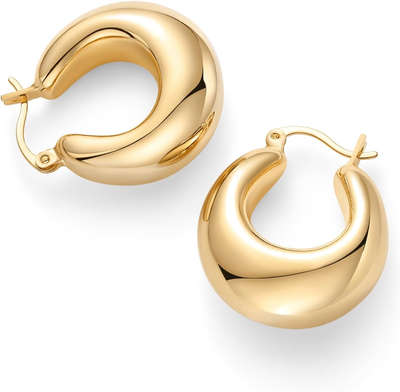image:imagePAVOI 14K Gold Plated 925 Sterling Silver Posts Oval Chunky Hoop Earrings for Women Trendy Statement Thick Gold Hoops Lightweight Dangle EarringsYellow Gold