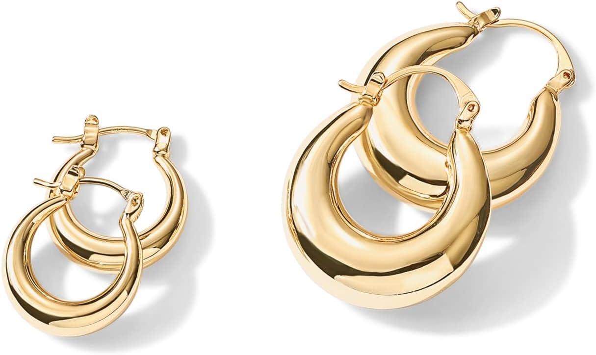image:imagePAVOI 14K Gold Plated 925 Sterling Silver Posts Oval Chunky Hoop Earrings for Women Trendy Statement Thick Gold Hoops Lightweight Dangle EarringsYellow Gold