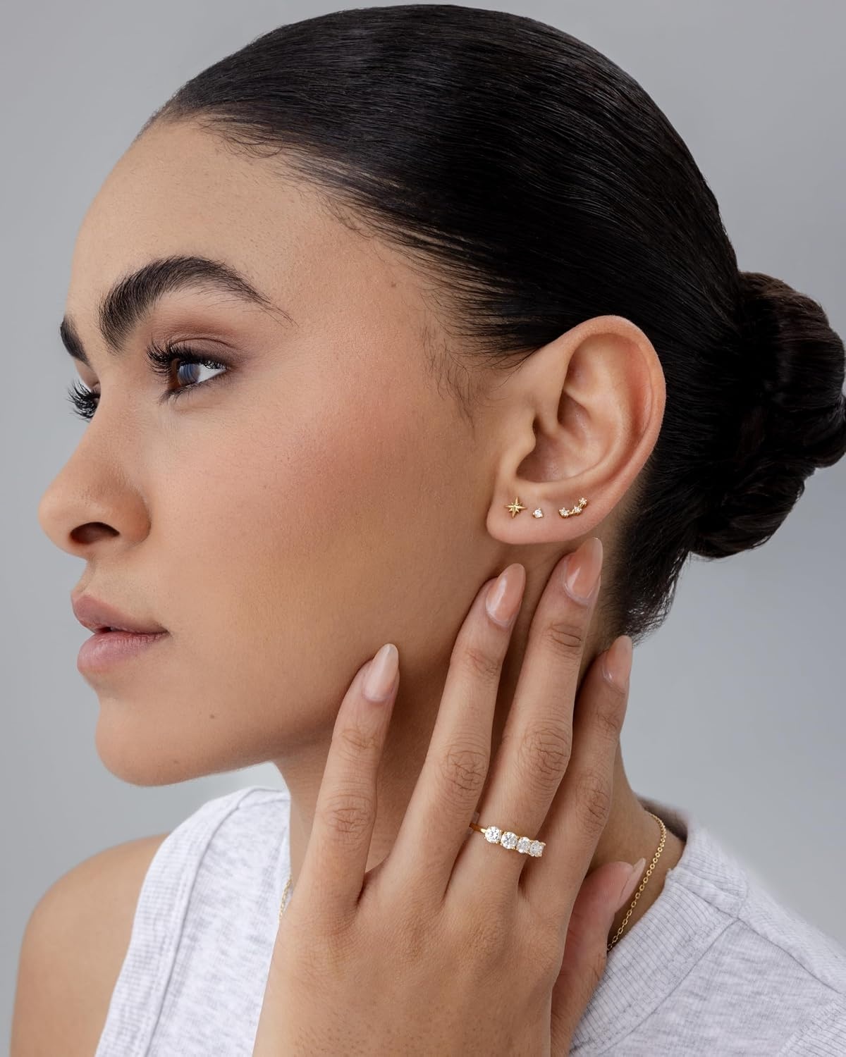image:imagePAVOI 14K Gold Plated 925 Sterling Silver Posts Pair of Flat Back Stud Earrings for Women Cartilage Helix Piercing Heart Moon Snake Smiley Butterfly Yin and Yang North Star Earring Valentines Day Trendy JewelryNorth Star