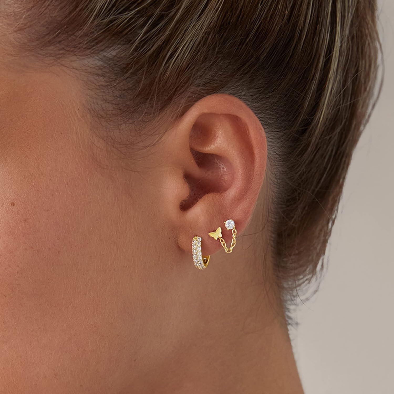 image:imagePAVOI 14K Gold Plated 925 Sterling Silver Posts Pair of Flat Back Stud Earrings for Women Cartilage Helix Piercing Heart Moon Snake Smiley Butterfly Yin and Yang North Star Earring Valentines Day Trendy JewelryButterfly