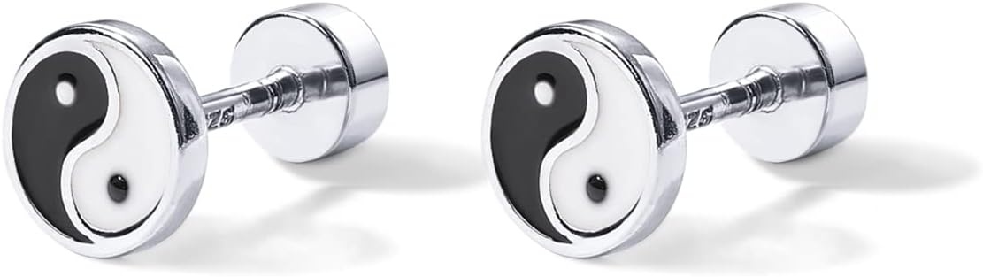 image:imagePAVOI 14K Gold Plated 925 Sterling Silver Posts Pair of Flat Back Stud Earrings for Women Cartilage Helix Piercing Heart Moon Snake Smiley Butterfly Yin and Yang North Star Earring Valentines Day Trendy JewelryYin and Yang