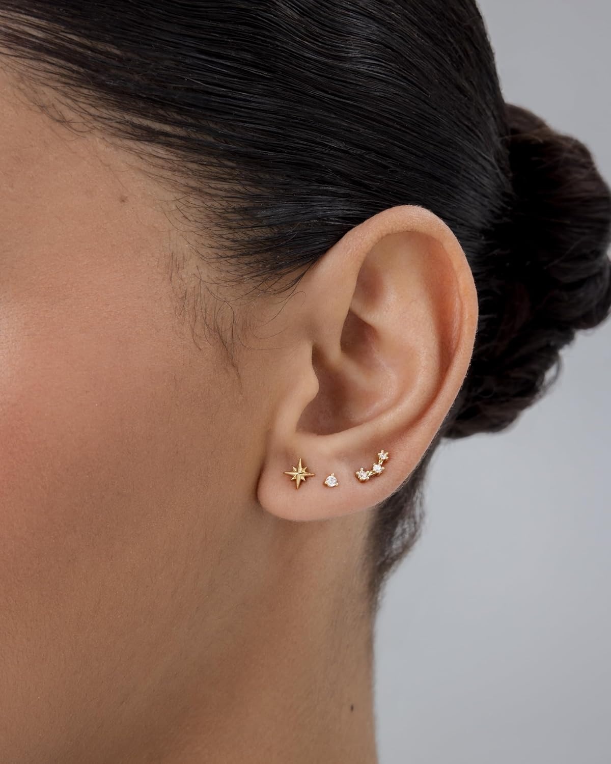 image:imagePAVOI 14K Gold Plated 925 Sterling Silver Posts Pair of Flat Back Stud Earrings for Women Cartilage Helix Piercing Heart Moon Snake Smiley Butterfly Yin and Yang North Star Earring Valentines Day Trendy JewelryNorth Star