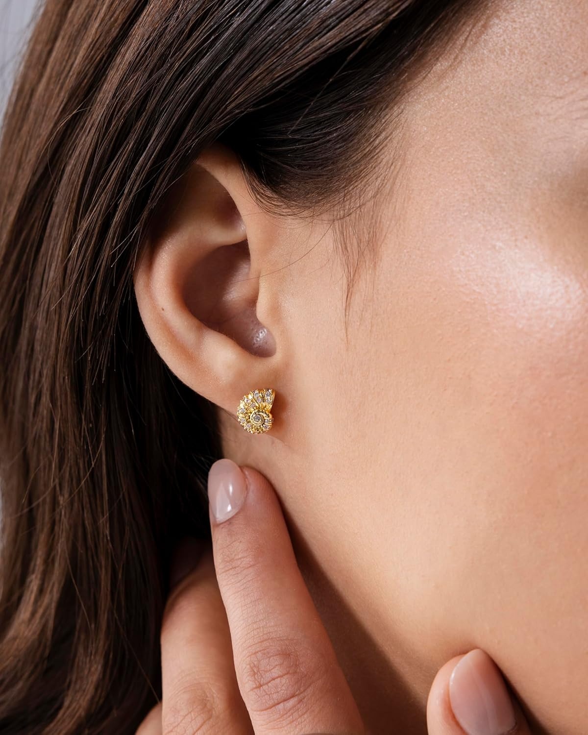 image:imagePAVOI 14K Gold Plated 925 Sterling Silver Posts Seashell Statement Earrings for Women Cubic Zirconia Reconstructed Baroque Freshwater Pearl Stud Earring Brushed Textured Conch Chunky EarringsDainty Seashell
