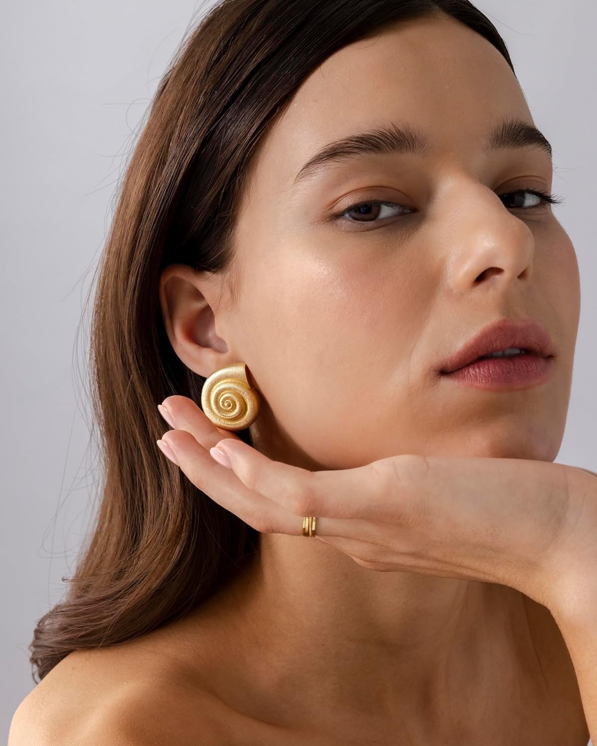 image:imagePAVOI 14K Gold Plated 925 Sterling Silver Posts Seashell Statement Earrings for Women Cubic Zirconia Reconstructed Baroque Freshwater Pearl Stud Earring Brushed Textured Conch Chunky EarringsChunky Seashell