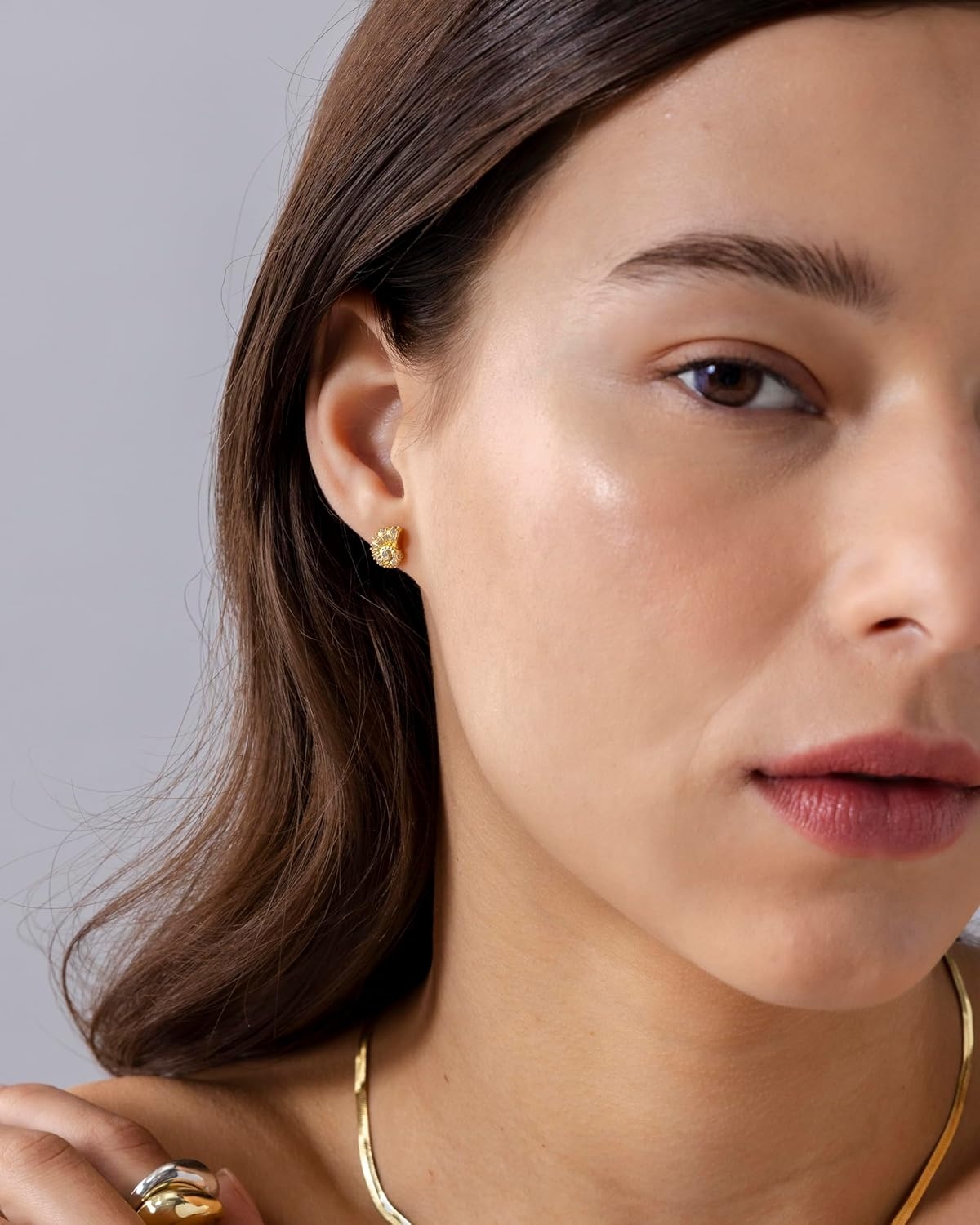 image:imagePAVOI 14K Gold Plated 925 Sterling Silver Posts Seashell Statement Earrings for Women Cubic Zirconia Reconstructed Baroque Freshwater Pearl Stud Earring Brushed Textured Conch Chunky EarringsDainty Seashell