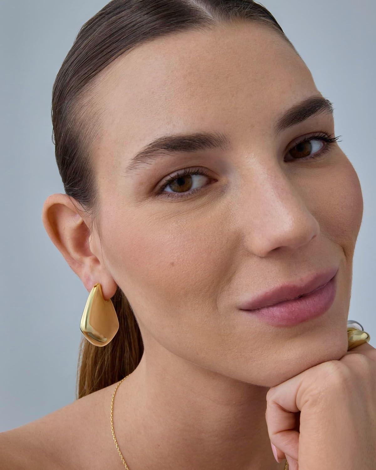 image:imagePAVOI 14K Gold Plated 925 Sterling Silver Posts Statement Earrings for Women Geometric Dome Teardrop Drop Dangle Hoop Chunky Gold EarringsYellow Gold
