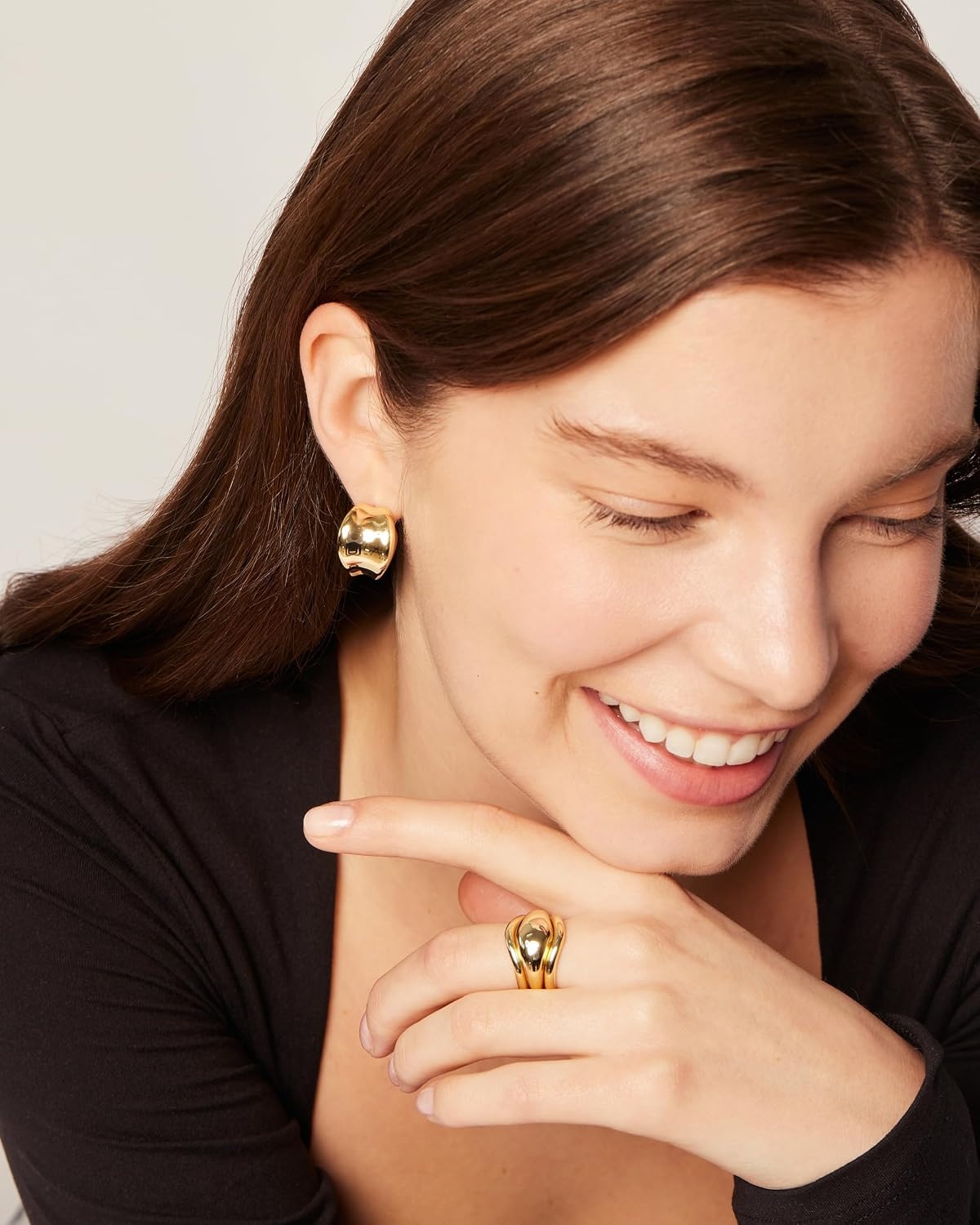 image:imagePAVOI 14K Gold Plated 925 Sterling Silver Posts Statement Earrings for Women Geometric Dome Teardrop Drop Dangle Hoop Chunky Gold EarringsYellow Gold