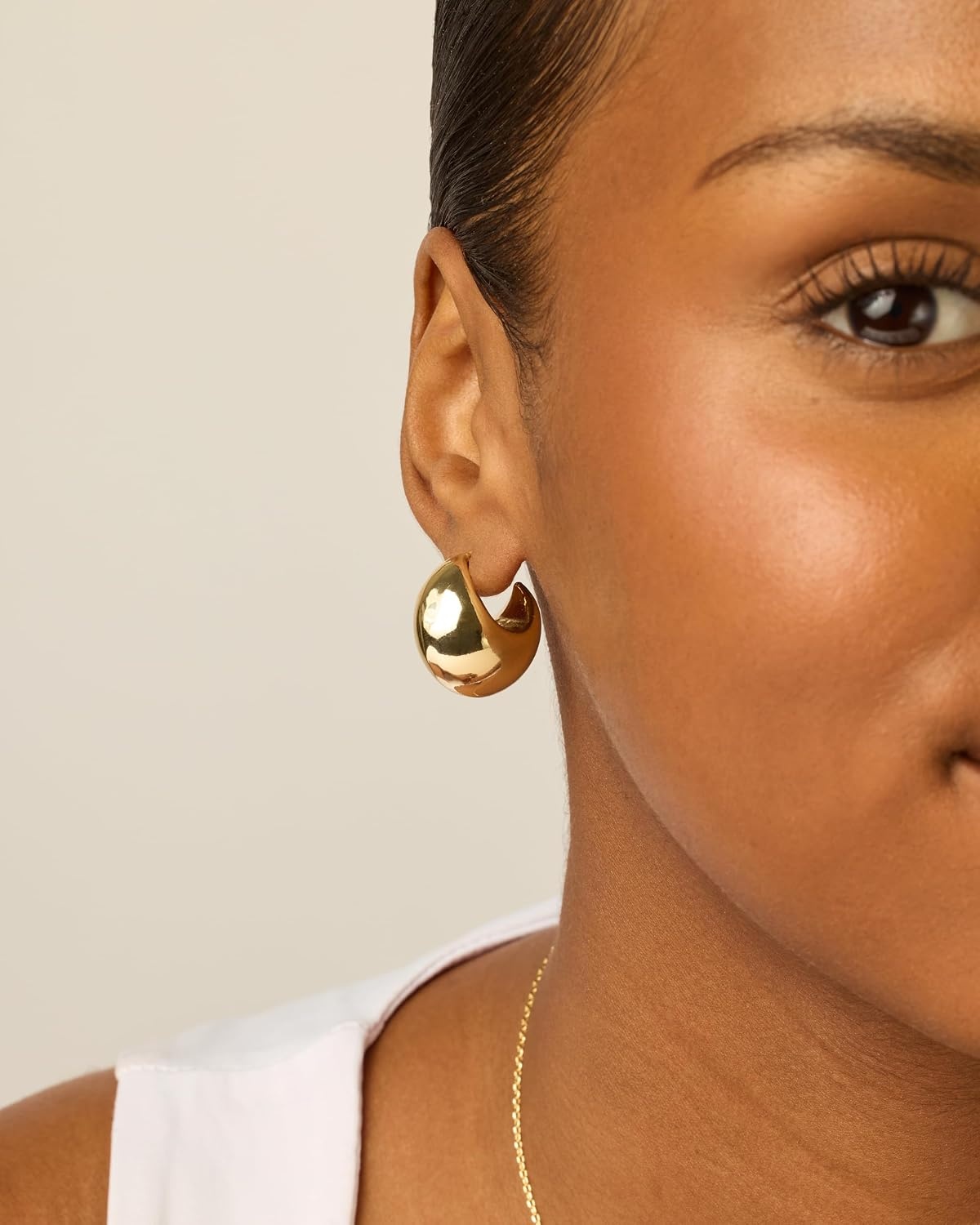 image:imagePAVOI 14K Gold Plated 925 Sterling Silver Posts Statement Earrings for Women Geometric Dome Teardrop Drop Dangle Hoop Chunky Gold EarringsYellow Gold