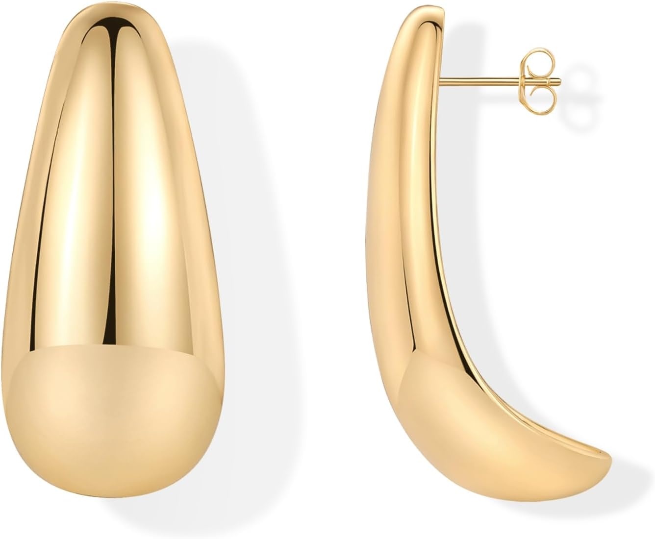 image:imagePAVOI 14K Gold Plated 925 Sterling Silver Posts Statement Earrings for Women Geometric Dome Teardrop Drop Dangle Hoop Chunky Gold EarringsYellow Gold