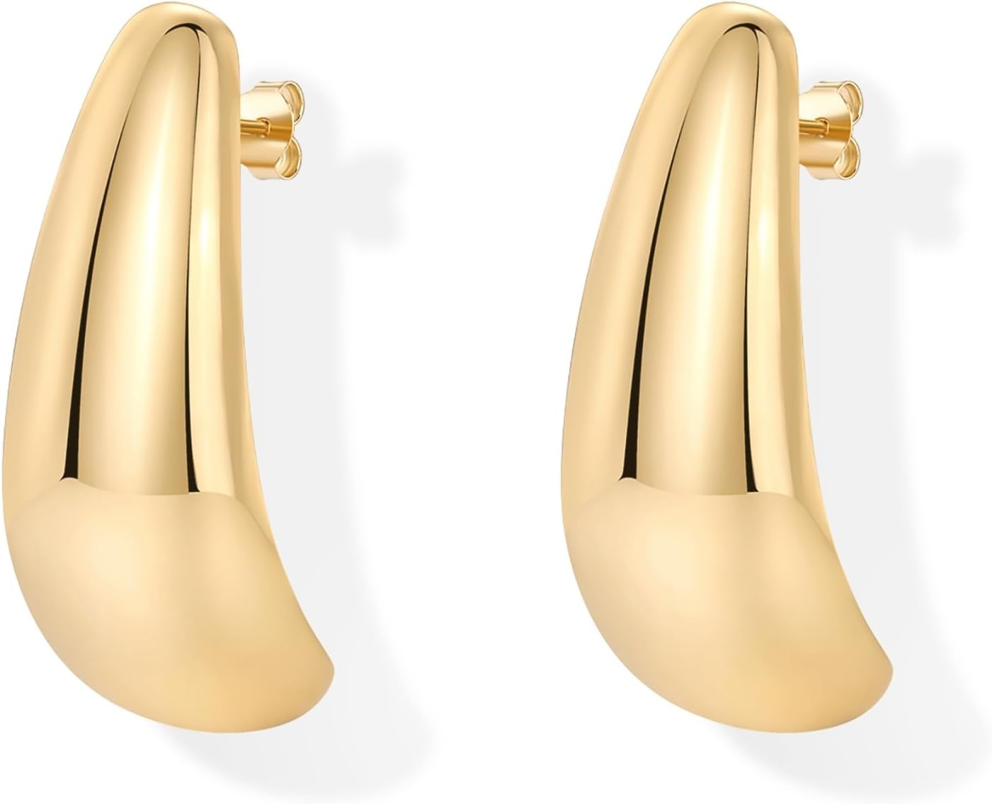 image:imagePAVOI 14K Gold Plated 925 Sterling Silver Posts Statement Earrings for Women Geometric Dome Teardrop Drop Dangle Hoop Chunky Gold EarringsYellow Gold