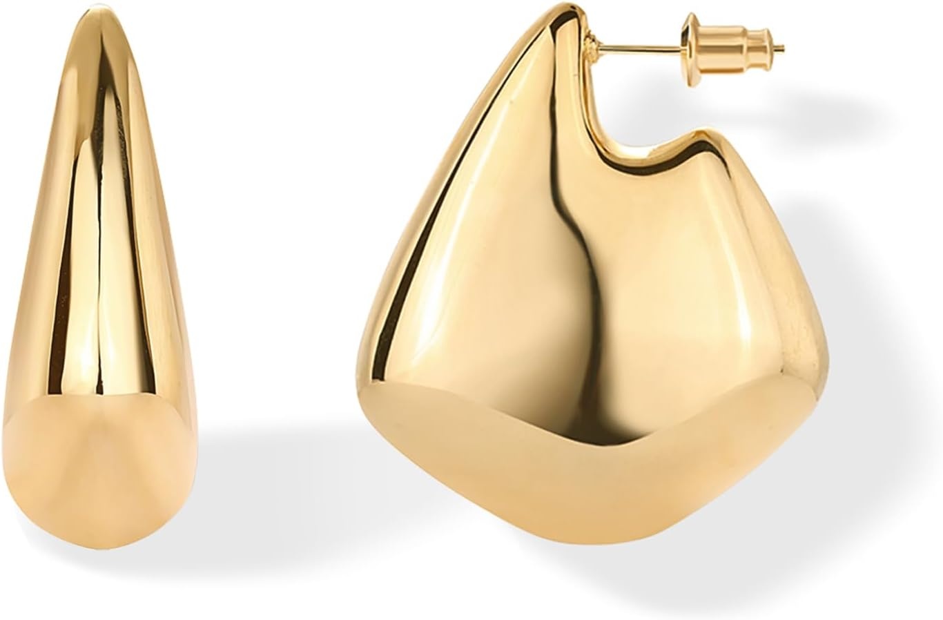image:imagePAVOI 14K Gold Plated 925 Sterling Silver Posts Statement Earrings for Women Geometric Dome Teardrop Drop Dangle Hoop Chunky Gold EarringsYellow Gold