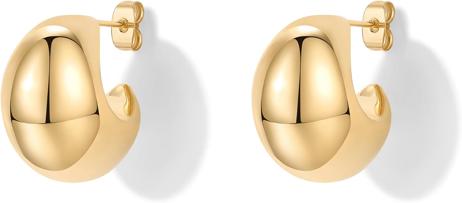 image:imagePAVOI 14K Gold Plated 925 Sterling Silver Posts Statement Earrings for Women Geometric Dome Teardrop Drop Dangle Hoop Chunky Gold EarringsYellow Gold