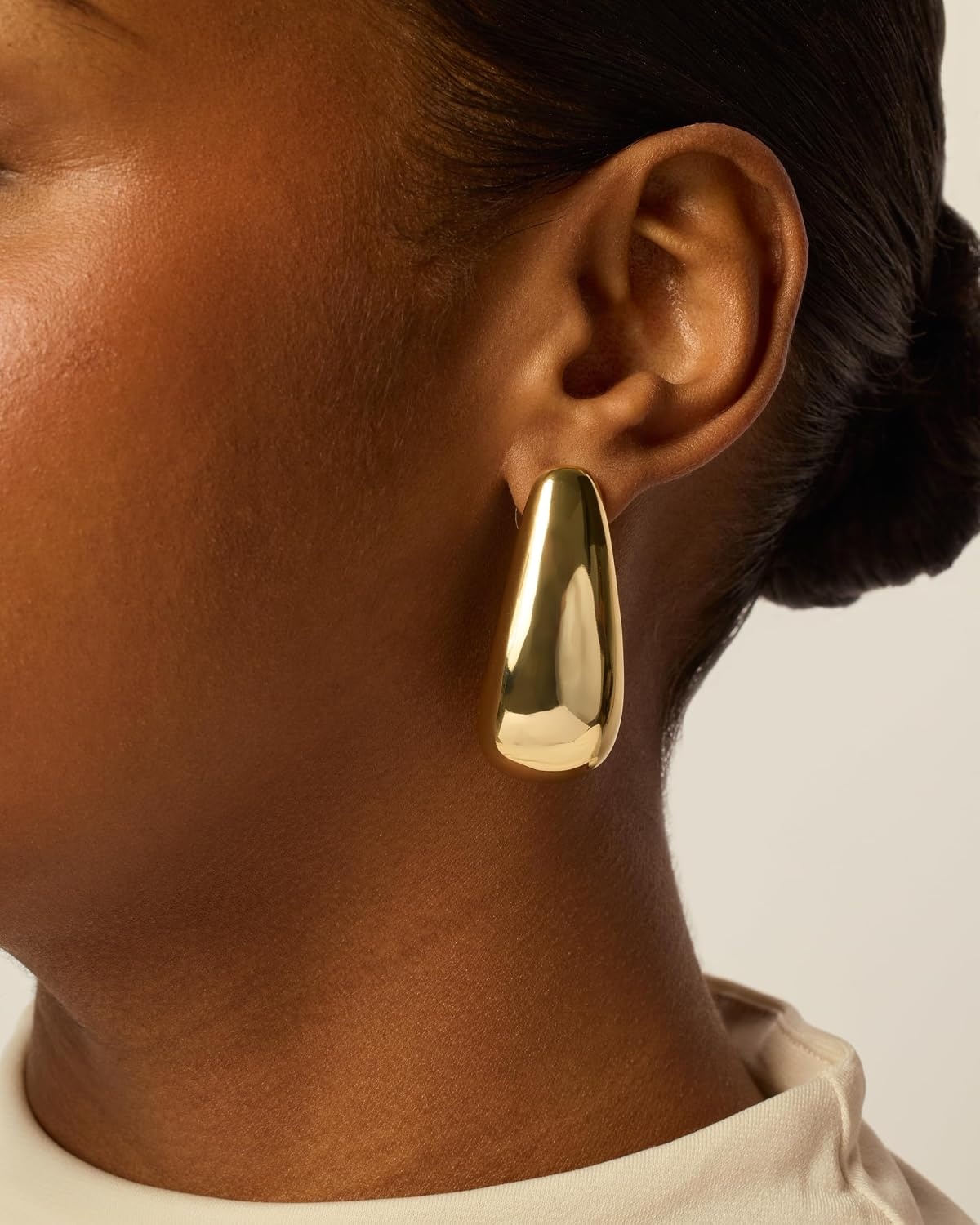 image:imagePAVOI 14K Gold Plated 925 Sterling Silver Posts Statement Earrings for Women Geometric Dome Teardrop Drop Dangle Hoop Chunky Gold EarringsYellow Gold