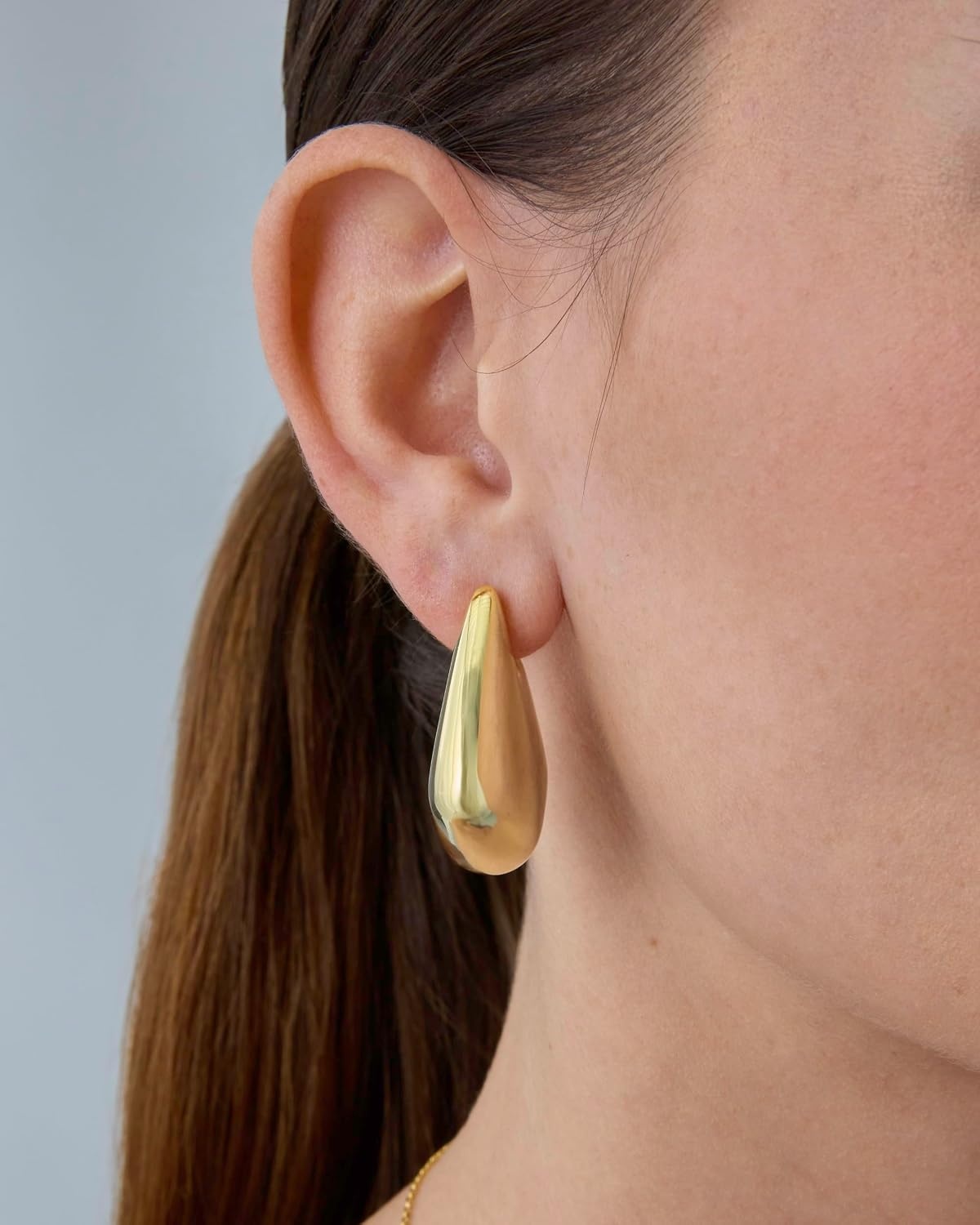 image:imagePAVOI 14K Gold Plated 925 Sterling Silver Posts Statement Earrings for Women Geometric Dome Teardrop Drop Dangle Hoop Chunky Gold EarringsYellow Gold