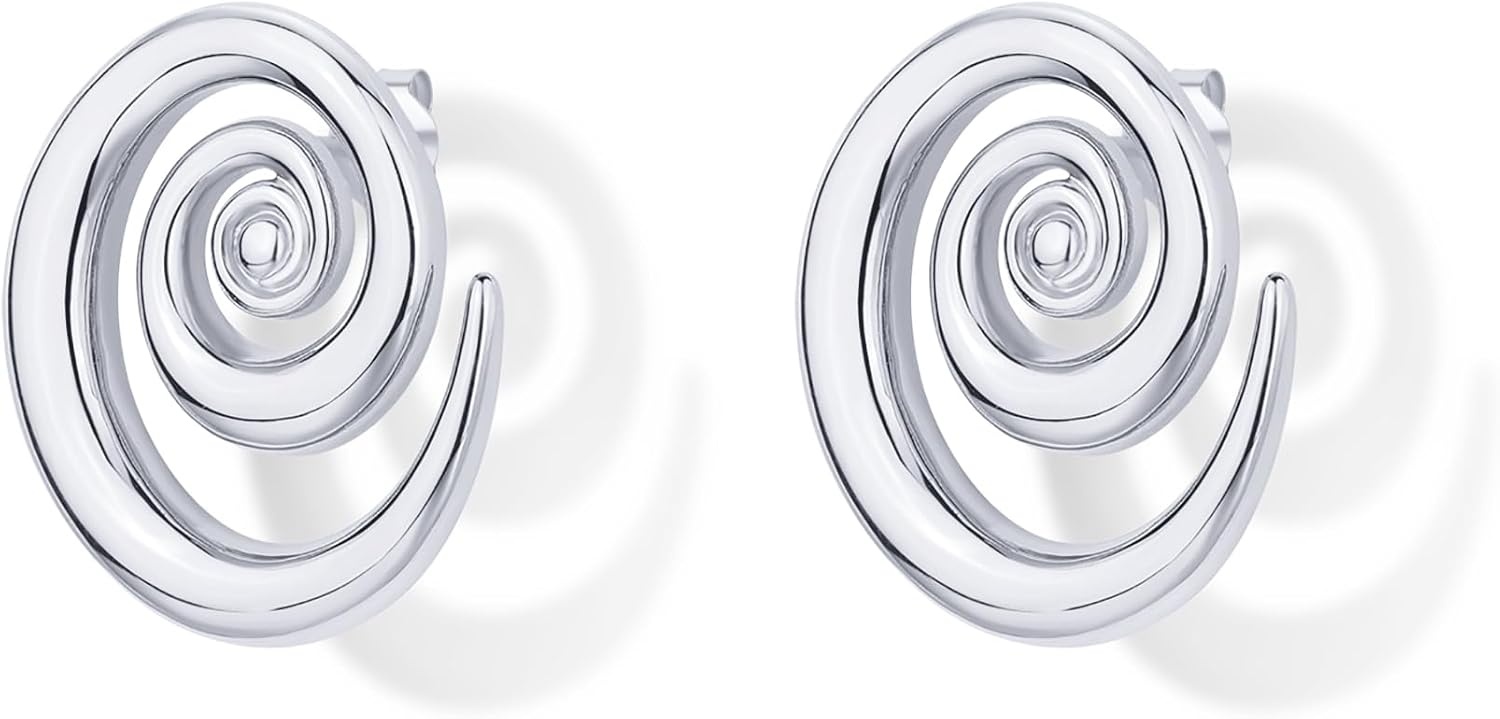 image:imagePAVOI 14K Gold Plated 925 Sterling Silver Posts Statement Spiral Stud Earrings for Women Trendy Chunky Drop EarringsWhite Gold