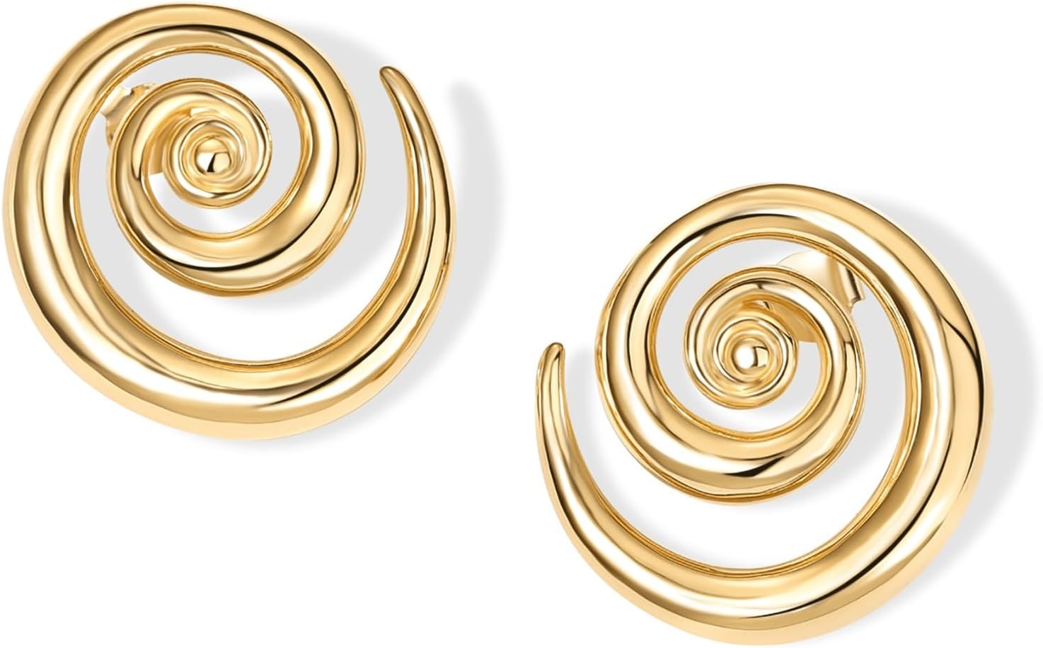 image:imagePAVOI 14K Gold Plated 925 Sterling Silver Posts Statement Spiral Stud Earrings for Women Trendy Chunky Drop EarringsYellow Gold