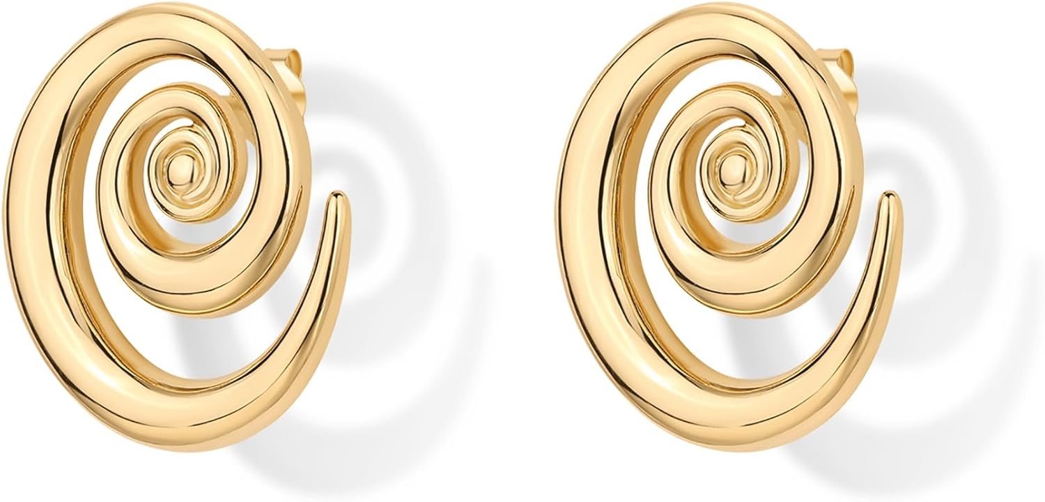 image:imagePAVOI 14K Gold Plated 925 Sterling Silver Posts Statement Spiral Stud Earrings for Women Trendy Chunky Drop EarringsYellow Gold