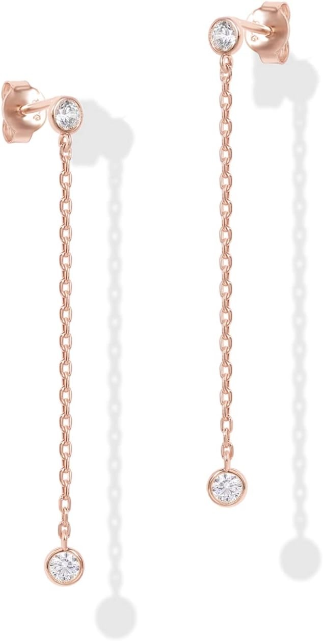 image:imagePAVOI 14K Gold Plated 925 Sterling Silver Posts Station Linear Dangle Earrings for Women Simulated Diamond Chain Drop EarringsRose Gold