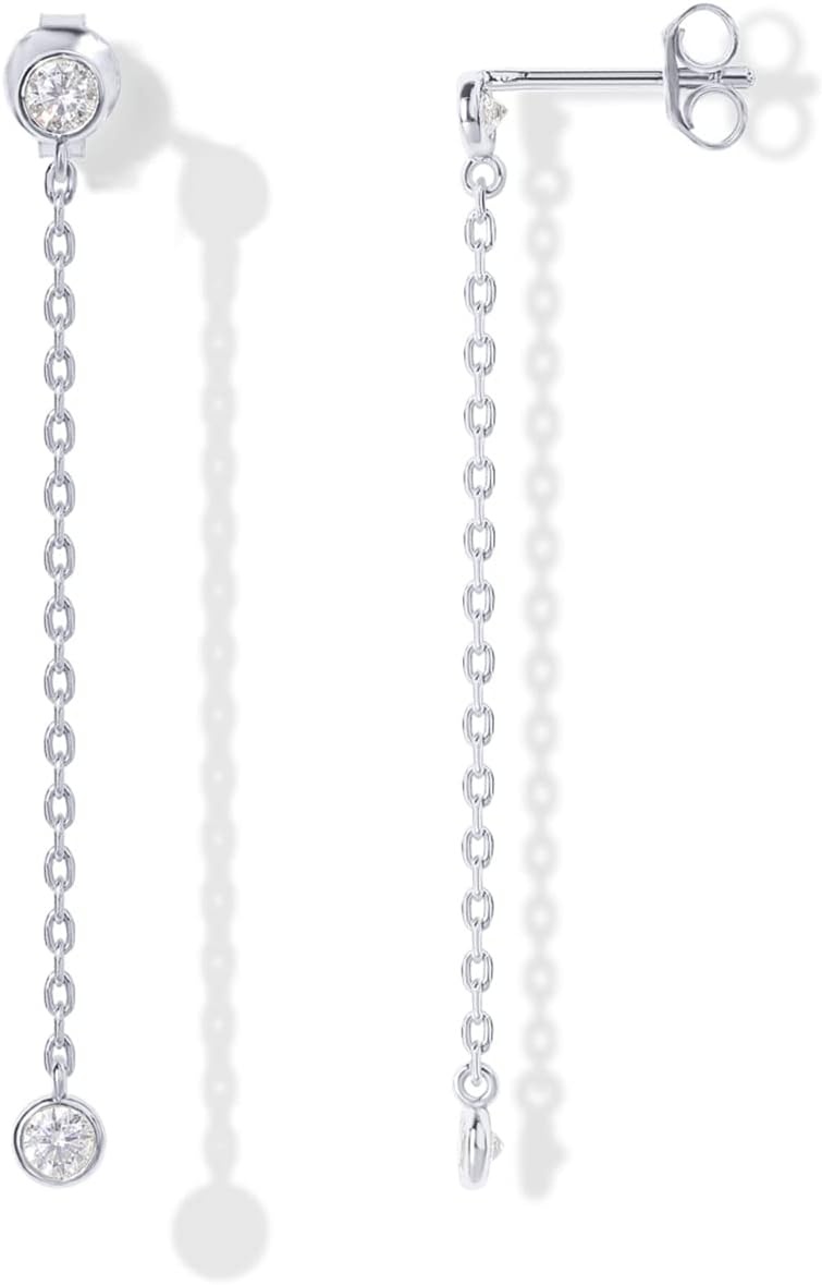image:imagePAVOI 14K Gold Plated 925 Sterling Silver Posts Station Linear Dangle Earrings for Women Simulated Diamond Chain Drop EarringsWhite Gold
