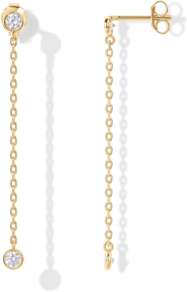 image:imagePAVOI 14K Gold Plated 925 Sterling Silver Posts Station Linear Dangle Earrings for Women Simulated Diamond Chain Drop EarringsYellow Gold