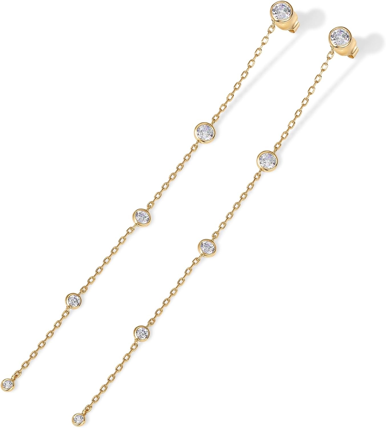 image:imagePAVOI 14K Gold Plated 925 Sterling Silver Posts Station Linear Dangle Earrings for Women Simulated Diamond Chain Drop EarringsYellow Gold