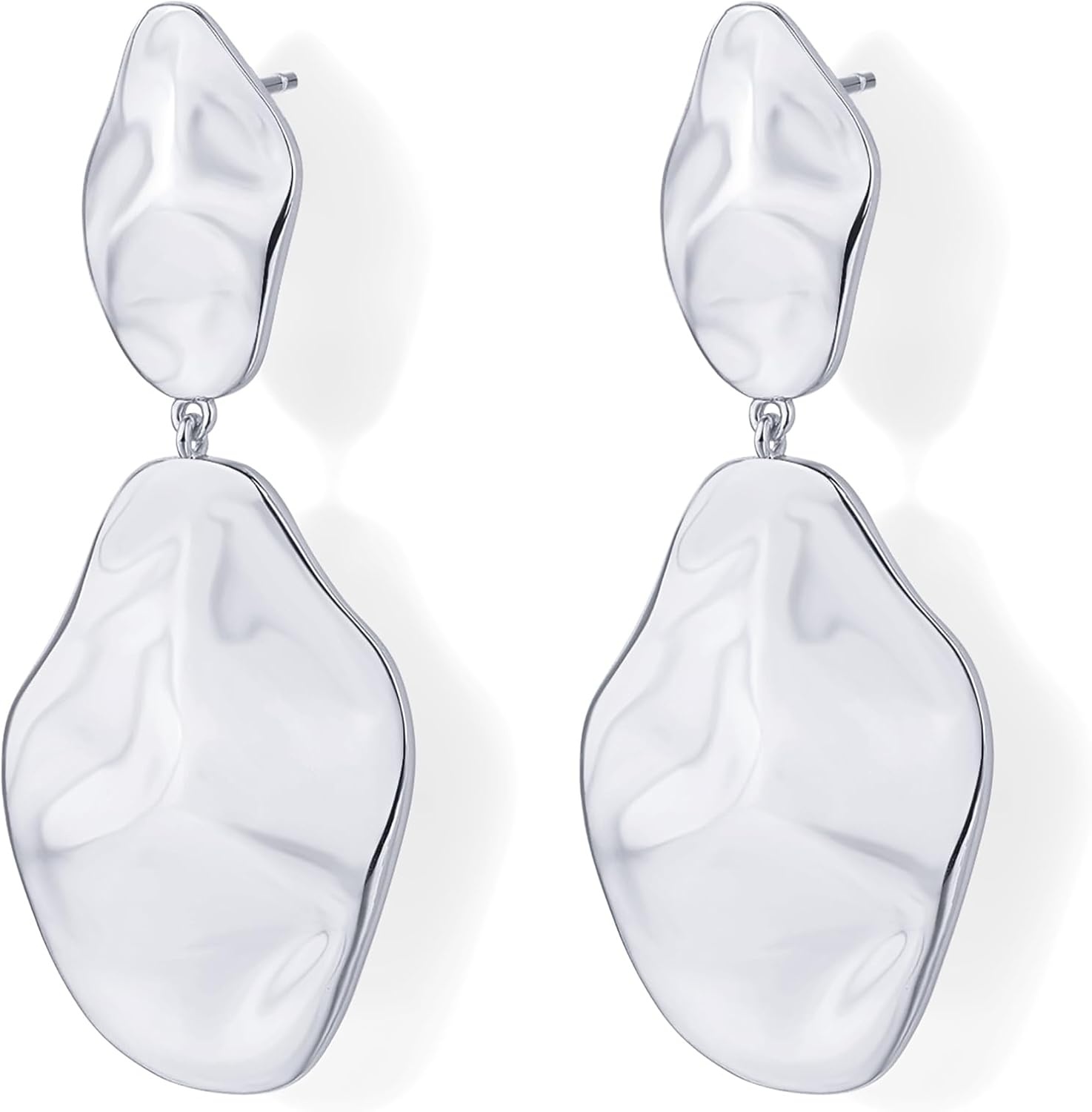 image:imagePAVOI 14K Gold Plated 925 Sterling Silver Posts Teardrop Statement Dangle Earrings Lightweight Hammered Drop Dangle Earrings for WomenWhite Gold