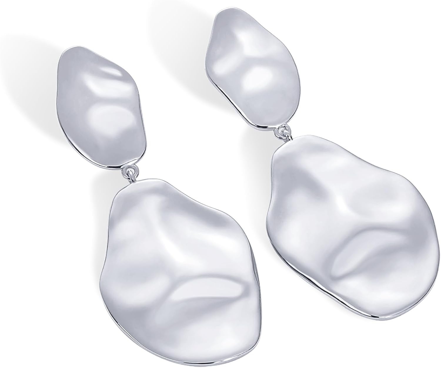 image:imagePAVOI 14K Gold Plated 925 Sterling Silver Posts Teardrop Statement Dangle Earrings Lightweight Hammered Drop Dangle Earrings for WomenWhite Gold