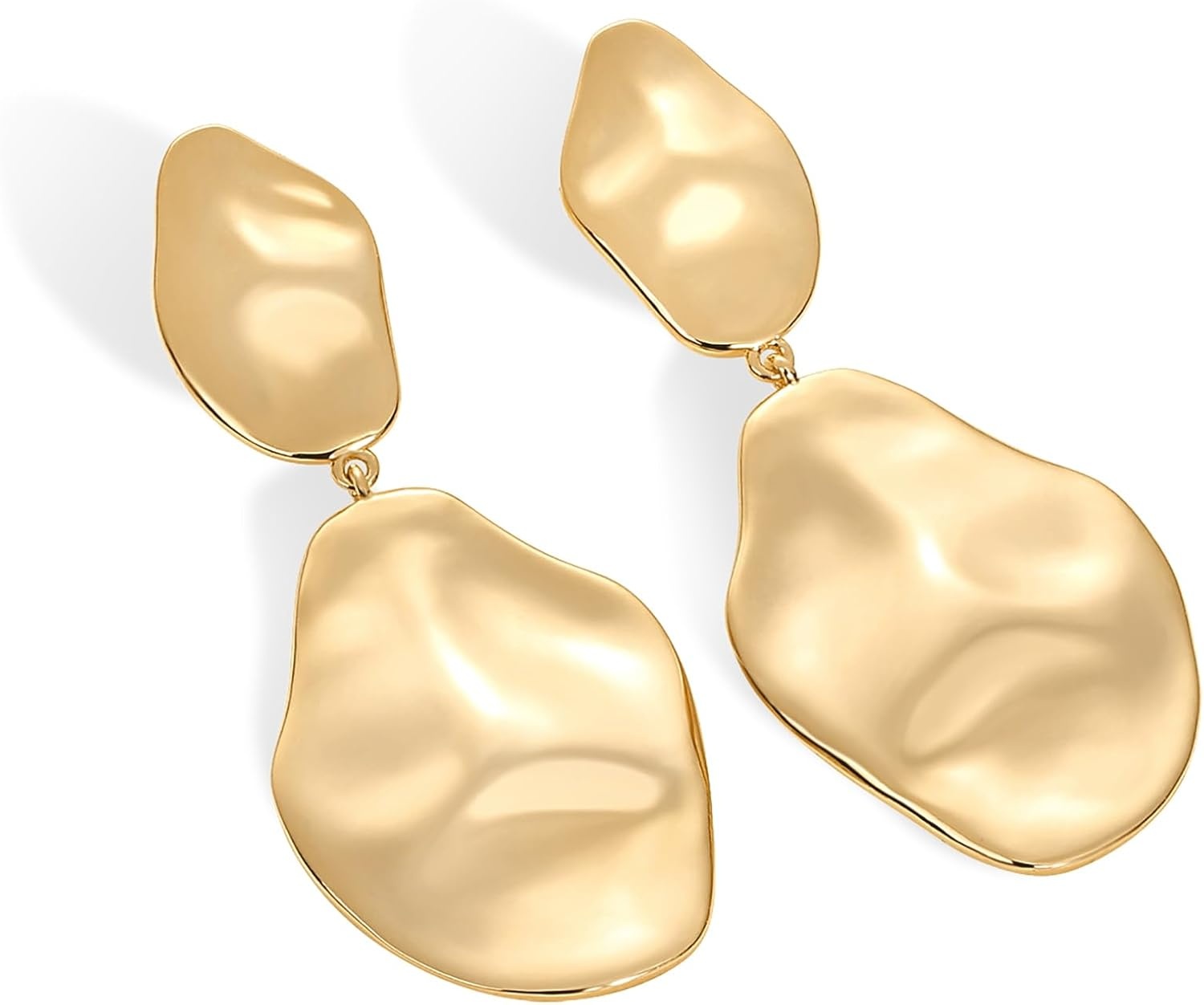 image:imagePAVOI 14K Gold Plated 925 Sterling Silver Posts Teardrop Statement Dangle Earrings Lightweight Hammered Drop Dangle Earrings for WomenYellow Gold