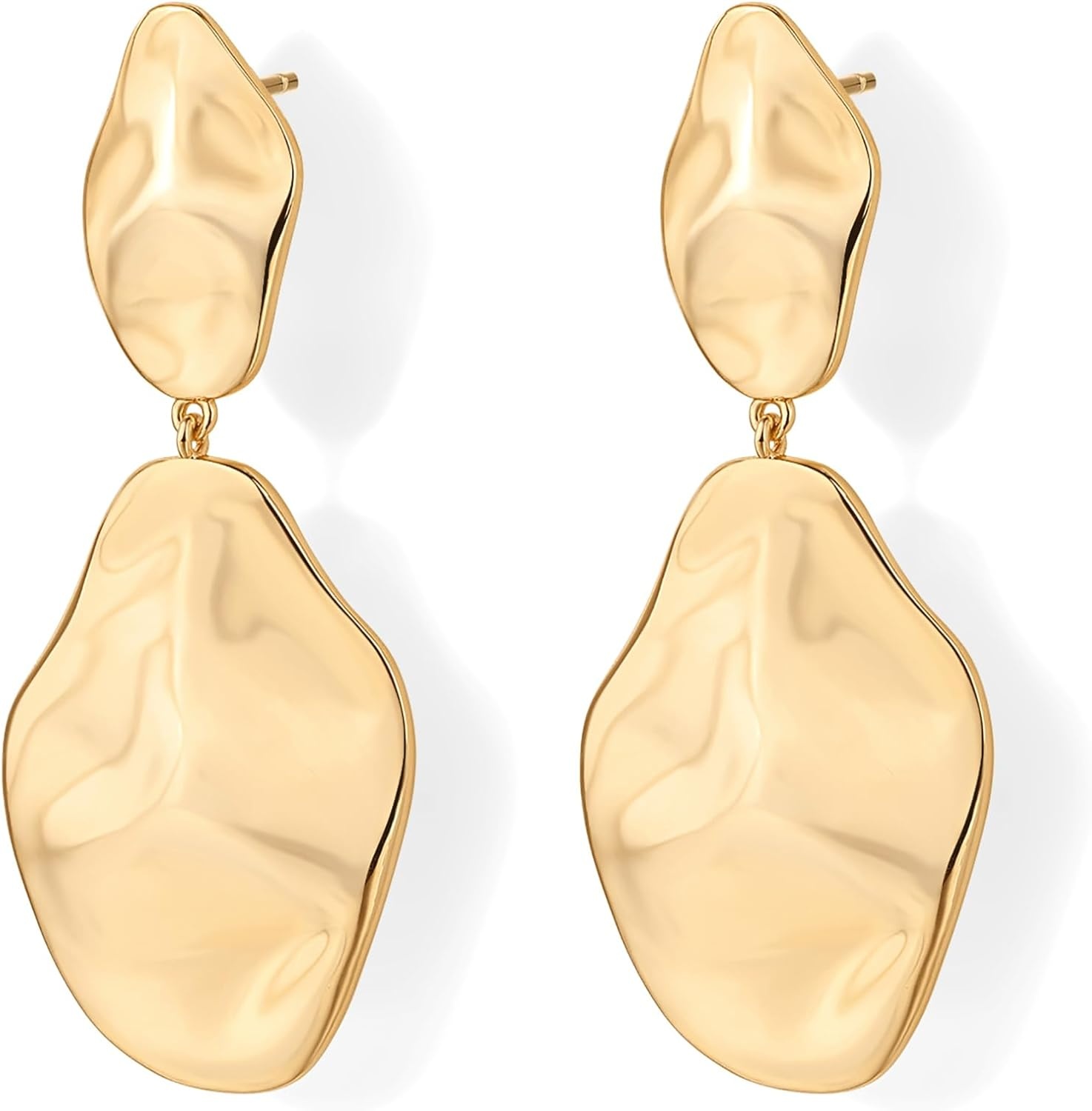 image:imagePAVOI 14K Gold Plated 925 Sterling Silver Posts Teardrop Statement Dangle Earrings Lightweight Hammered Drop Dangle Earrings for WomenYellow Gold