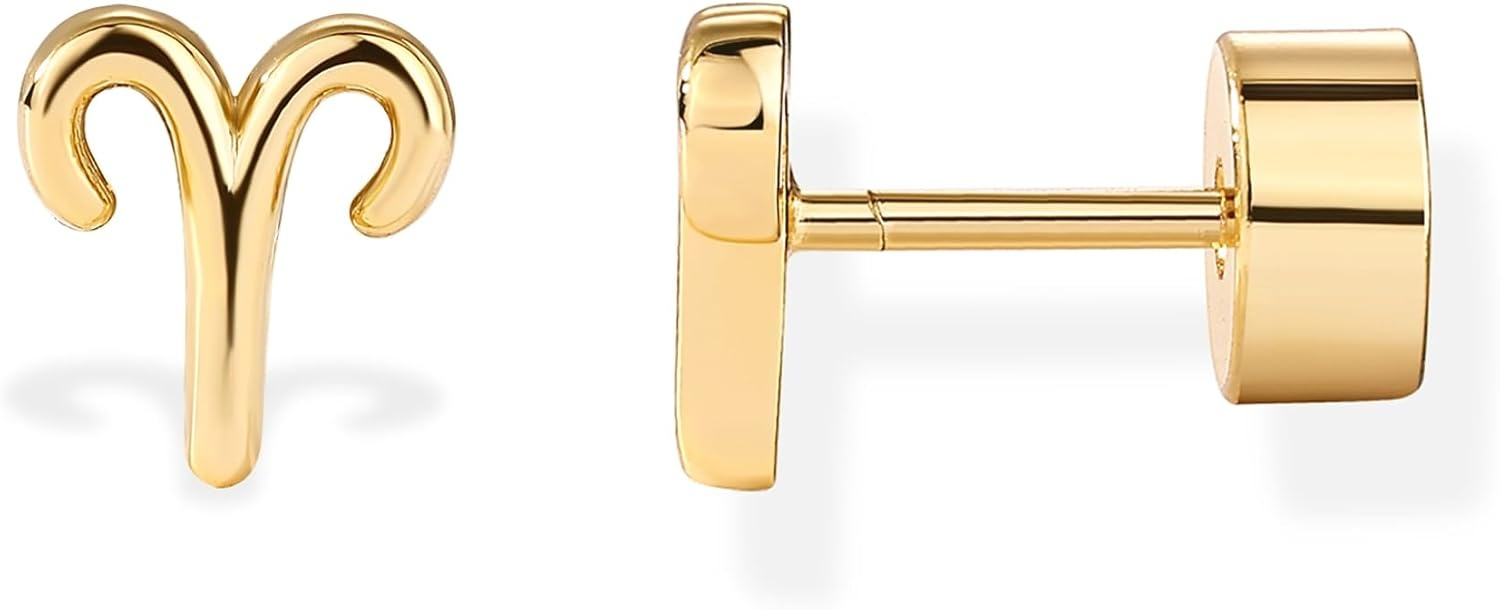 image:imagePAVOI 14K Gold Plated 925 Sterling Silver Posts Zodiac Sign Flat Back Earring Studs Birthday Gift for Women Astrology Earring PairAries