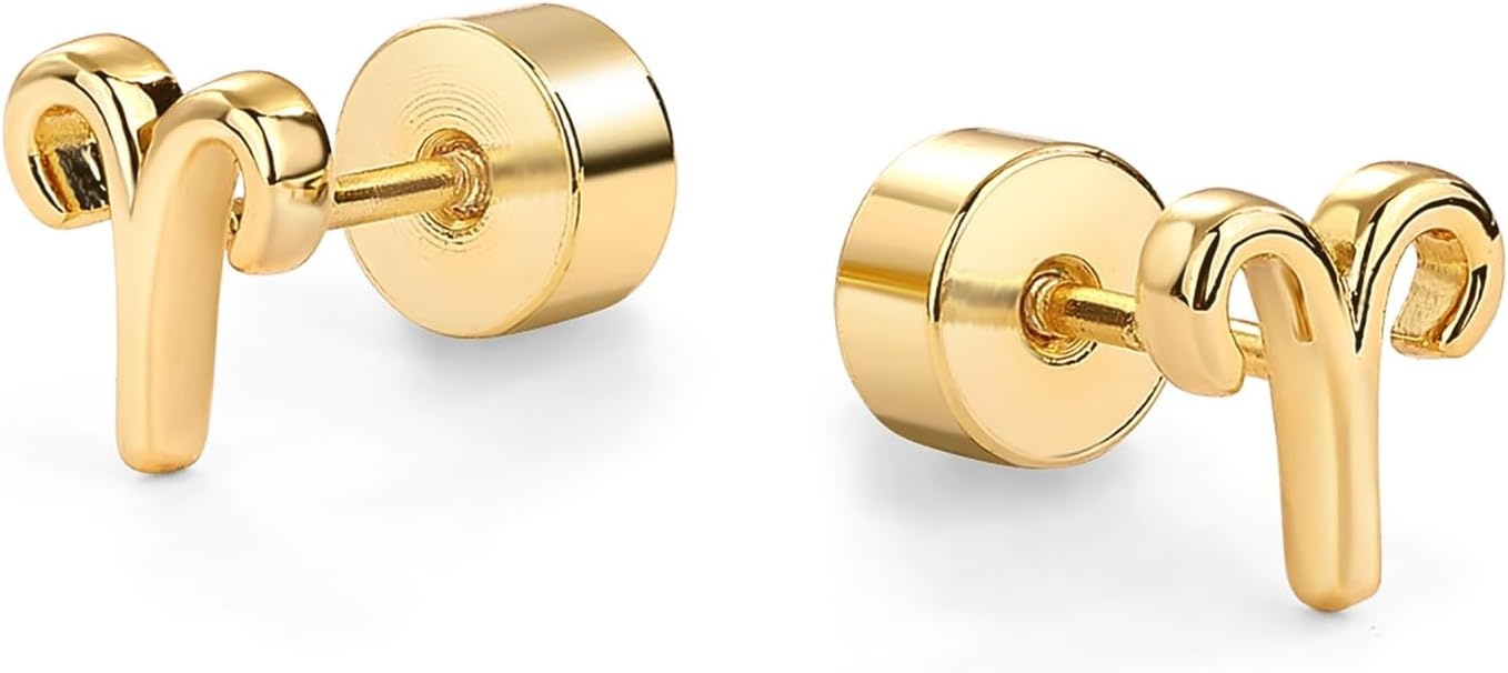 image:imagePAVOI 14K Gold Plated 925 Sterling Silver Posts Zodiac Sign Flat Back Earring Studs Birthday Gift for Women Astrology Earring PairAries