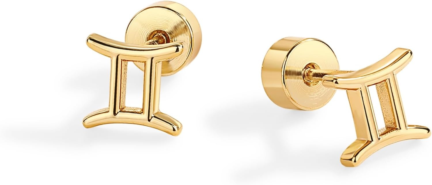 image:imagePAVOI 14K Gold Plated 925 Sterling Silver Posts Zodiac Sign Flat Back Earring Studs Birthday Gift for Women Astrology Earring PairGemini
