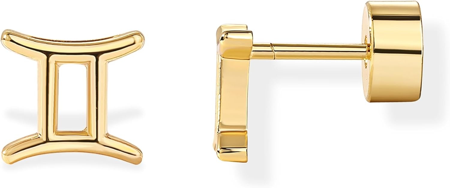 image:imagePAVOI 14K Gold Plated 925 Sterling Silver Posts Zodiac Sign Flat Back Earring Studs Birthday Gift for Women Astrology Earring PairGemini