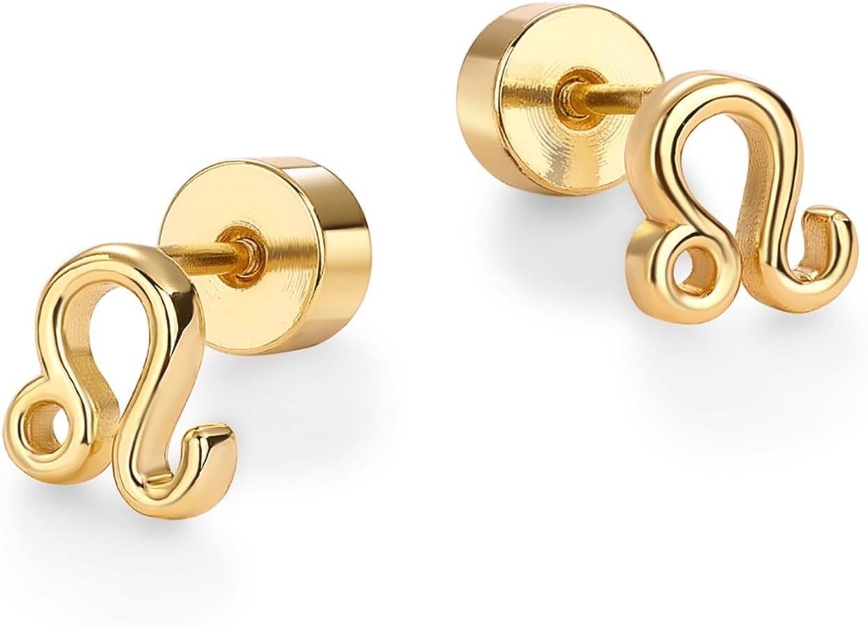 image:imagePAVOI 14K Gold Plated 925 Sterling Silver Posts Zodiac Sign Flat Back Earring Studs Birthday Gift for Women Astrology Earring PairLeo